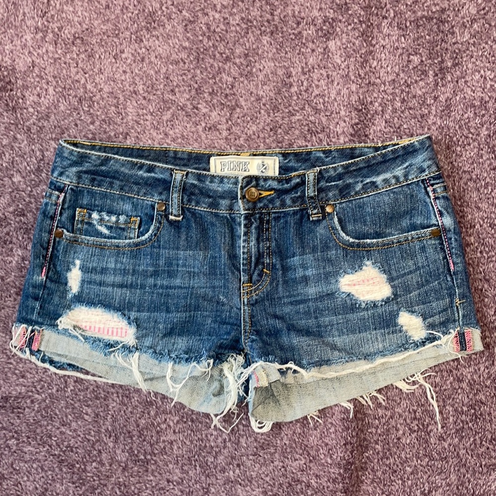 Vintage, low, waisted pink Victoria’s Secret booty shorts